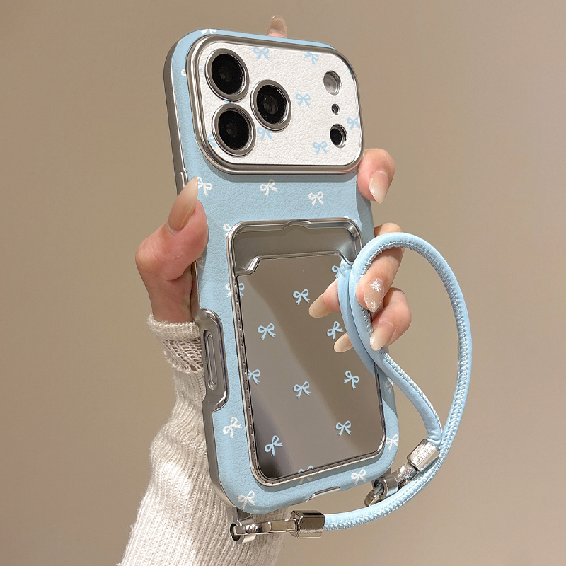 Phone Cases With Card Holder - Niedliche Schleifen-Spiegel-Kartenhalter-Handyhülle für iPhone 17 16