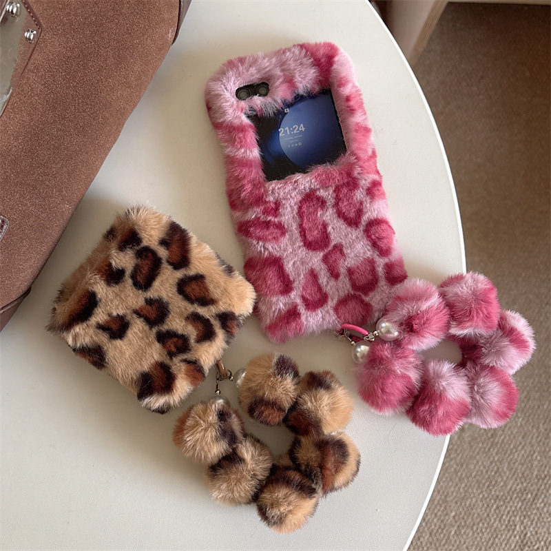 Phone Cases Samsung - Mode Leopard Print Flauschigen Plüsch Handgelenk