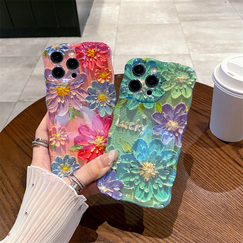 Phone Cases Art - Retro-Blaulicht-Ölgemälde-Blumen, gewellte Silikon-Handyhülle für iPhone 12,