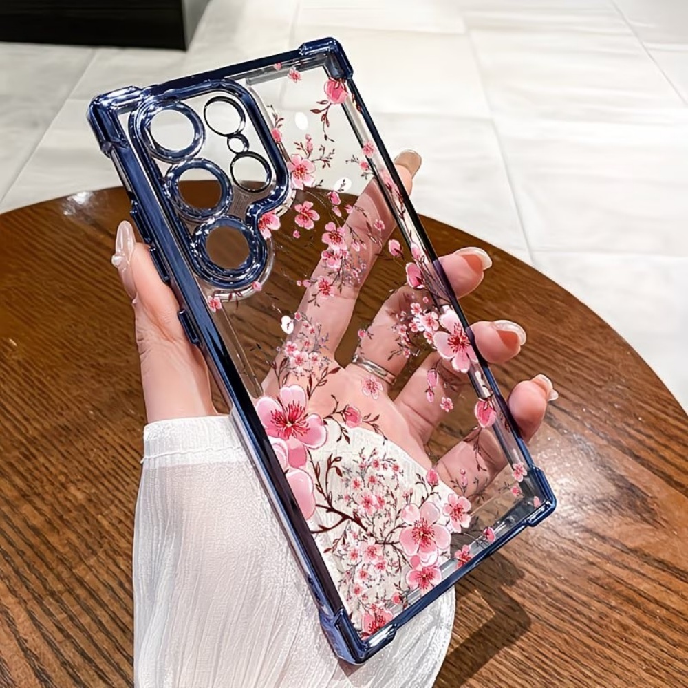 Phone Cases Galaxy S23 - Kirschblüten Galvanisierte Vier-Ecken-Sturzsichere Handyhülle für Samsung