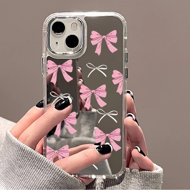 Phone Cases Cute Iphone 14 - Niedliche Rosa-Schwarze Schleifenmuster-Spiegel-Handyhülle für iPhone 17