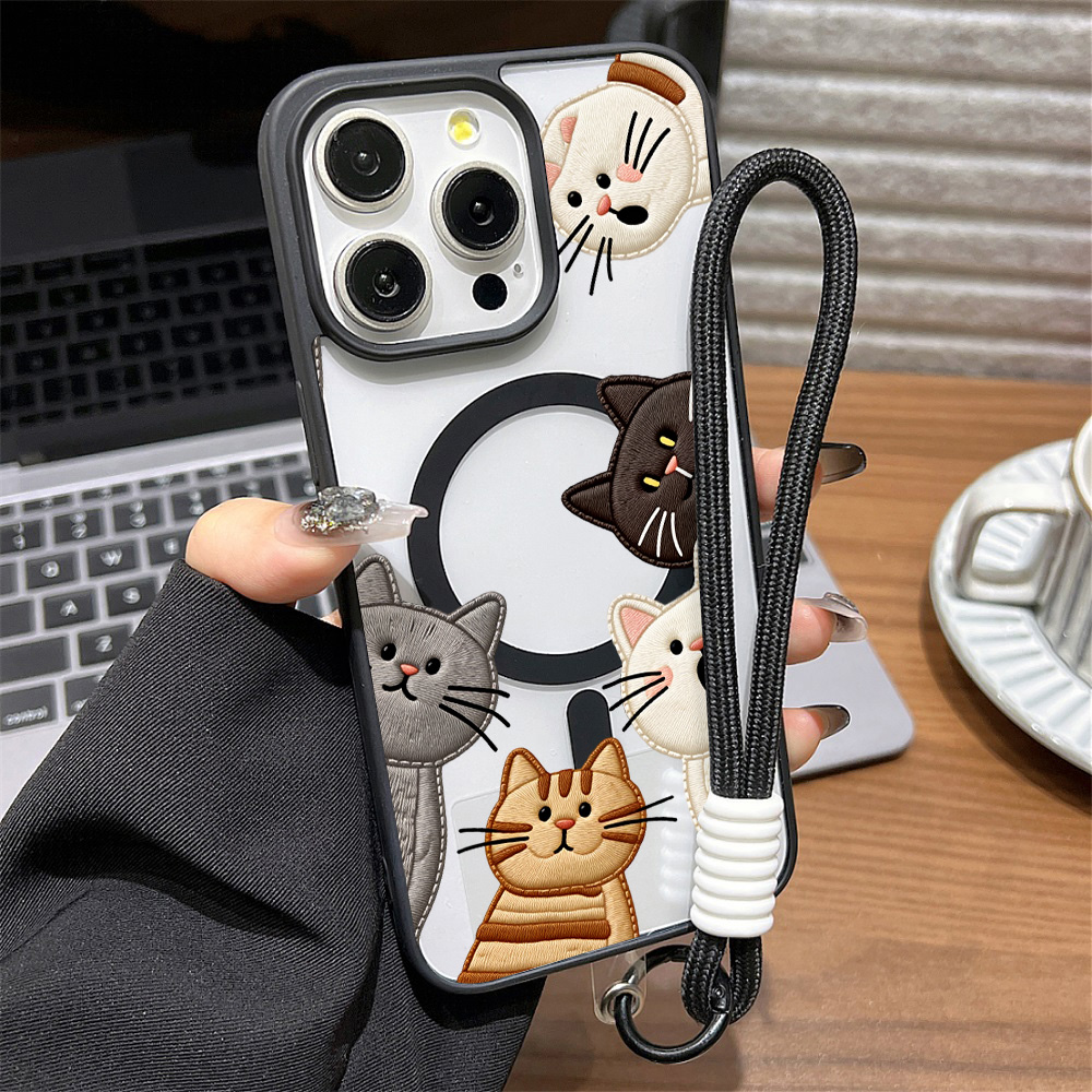 Phone Cases Cute Iphone 14 - Niedliche Handyhülle mit Kunststickerei-Katzenmotiv für iPhone