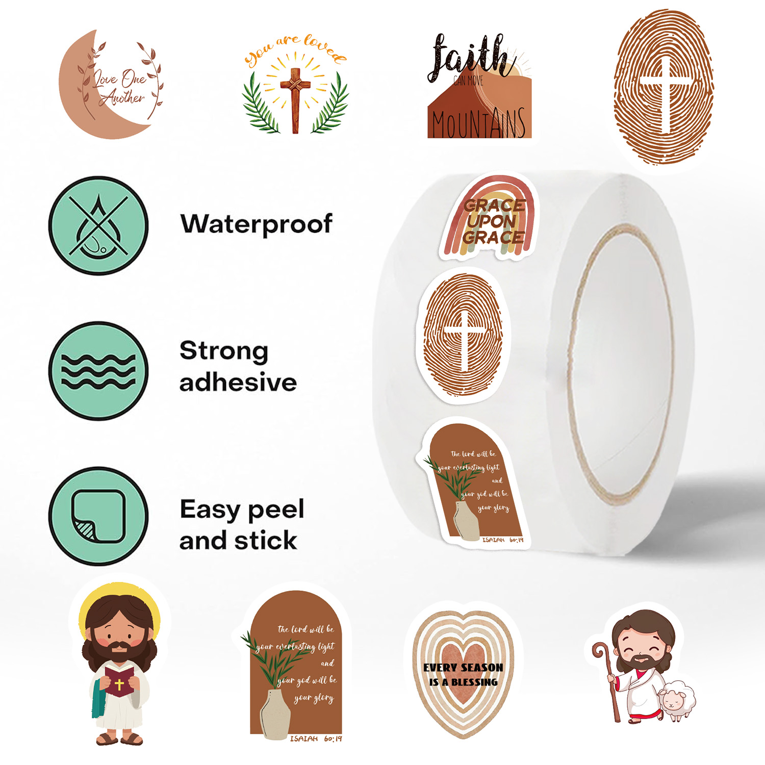 500 Stück/Rolle Jesus-Aufklebe – Phone Cases Jesus Bewertung und Preis